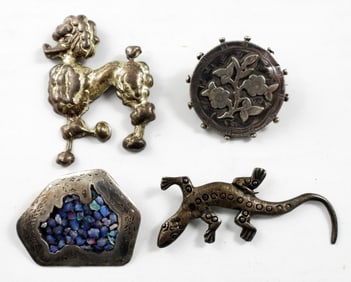 (4) STERLING PINS, POODLE, LIZZARD,