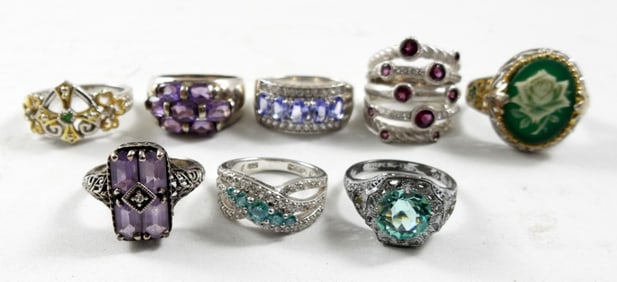 (8) STERLING FASHION RINGS