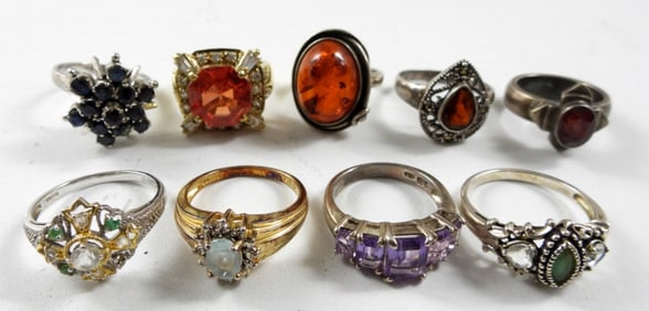 (9) STERLING GEMSTONE RINGS