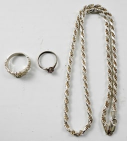 (3) PIECE STERLING NECKLACE AND RINGS