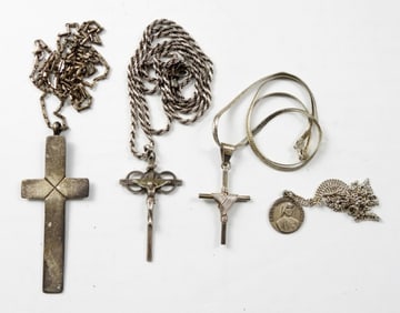 (4) STERLING  RELIGIOUS NECKLACES