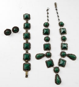 (3) PIECE STERLING GREEN GEMSTONE SET
