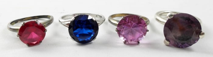 (4) LADIES STERLING FASHION GEMSTONE RINGS