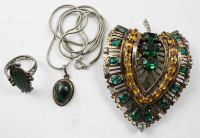 LADIES STERLING  MALACHITE SET