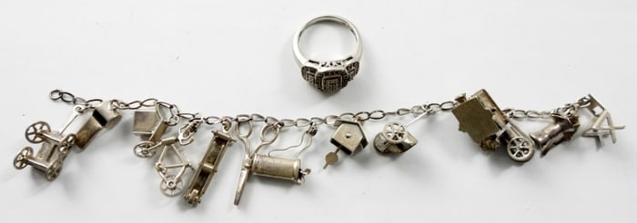 STERLING  CHARMS BRACELET  WITH 13 CHARMS