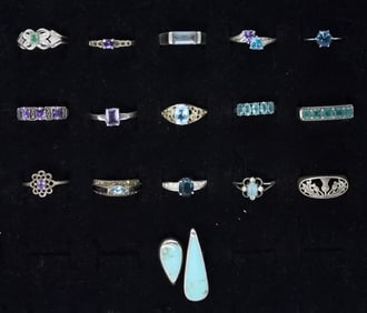 (16) STERLING GEMSTONE FASHION RINGS