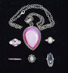 PINK DRUZY 925 NECKLACE & FASHION RINGS