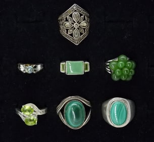 VARIOUS GREEN GEMSTONE 925 RINGS