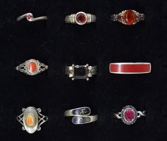 (9) STERLING GEMSTONE RINGS