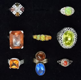 (8) GEMSTONE FASHION STERLING RINGS