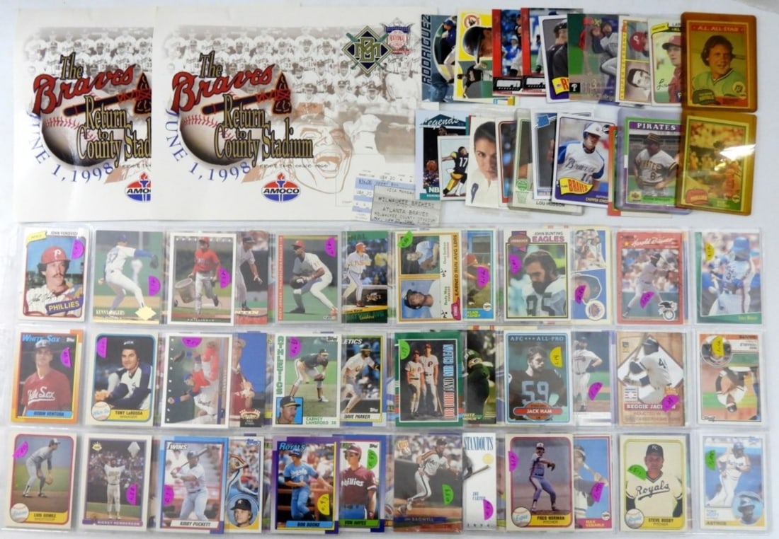 (75) SPORTS CARDS, BRAVES TICKET & AMOCO: 8x10 POSTERS - GREAT MIX of SPORTS - LOADED with STAR CARDS!!