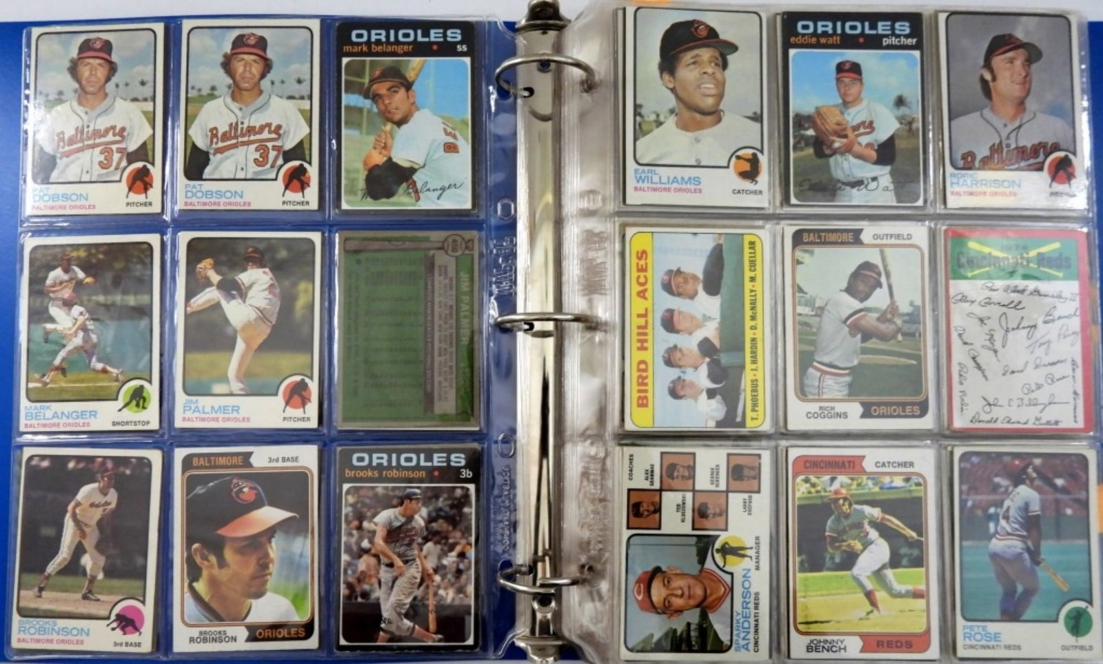 AMAZING SPORTS ALBUM FILLED with STARS: MOSTLY 1970s MIX - OVER 290 CARDS - MAYS, RYAN, BENCH, ROSE, AARON, CLEMENTE & MORE ALL NICE OVERALL EX or BETTER - SUPER NICE COLLECTION