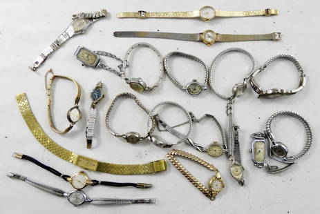 (20) VINTAGE LADIES BRACELET STYLE WATCHES: 20 LADIES VINTAGE BRACELET STYLE WATCHES. CARAVELLE, TIMEX, LUCIEN PICCARD, BULOVA & MORE-NOT TESTED AS TO WORKING OR NOT!-