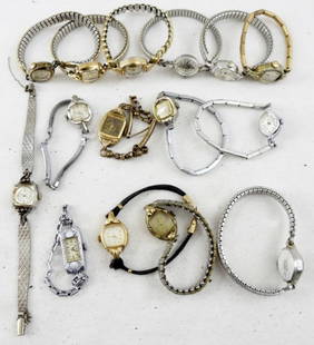 (15) VINTAGE LADIES PETITE WATCHES: 15 PETITE VINTAGE LADIES WATCHES. MORMACK, GRUEN, WITTNAUER, BENRUS, BULOVA, CROTON, HELBROS, ELGIN, WESTCLOX, TIMEX. -NOT TESTED AS TO WORKING OR NOT!-