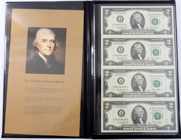 2009 $2 Dollar Uncut Sheet Of 4