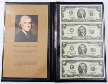 2009 $2 Dollar Uncut Sheet Of 4