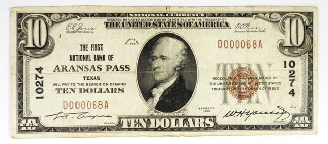 1929 $10 NATIONAL NOTE CHARTER 10274 RARE