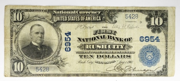 1902 $10 NATIONAL NOTE CHARTER 6954 RARE