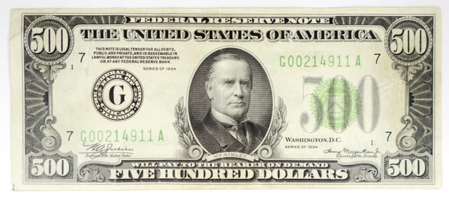 1934 $500 FEDERAL RESERVE NOTE