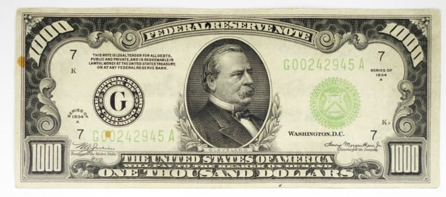 1934-A $1000 FEDERAL RESERVE NOTE