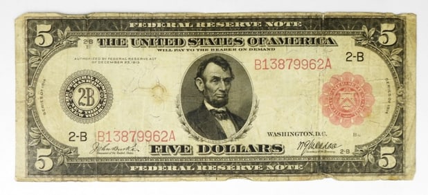 1914 $5 FEDERAL RESERVE NOTE RED SEAL
