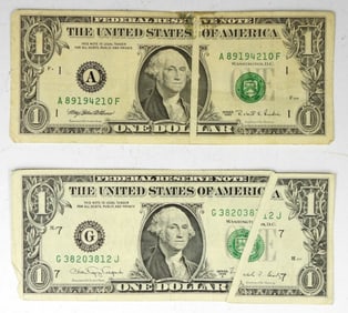 (2) $1 FRN ERROR NOTES GUTTER FOLD