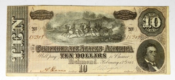 1864 $10 CONFEDERATE NOTE