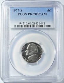 1977-S JEFFERSON NICKEL PCGS PR-69 DCAM