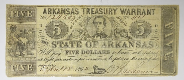 1862 $5 ARKANSAS OBSOLETE NOTE