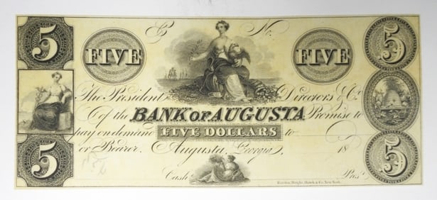 $5 BANK OF AUGUSTA  OBSOLETE NOTE