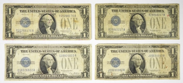 (4) $1 SILVER CERT "FUNNY BACK" NOTES