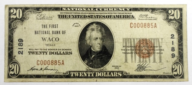 1929 WACO, TX $20 NATIONAL NOTE
