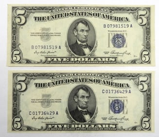 (2) 1935 $5 SILVER CERTIFICATES