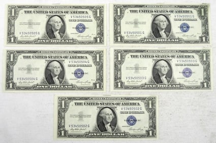 (5) 1935E $1 SILVER CERTS CONSEC #