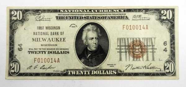 1929 $20 MILWAUKEE, WI NATIONAL