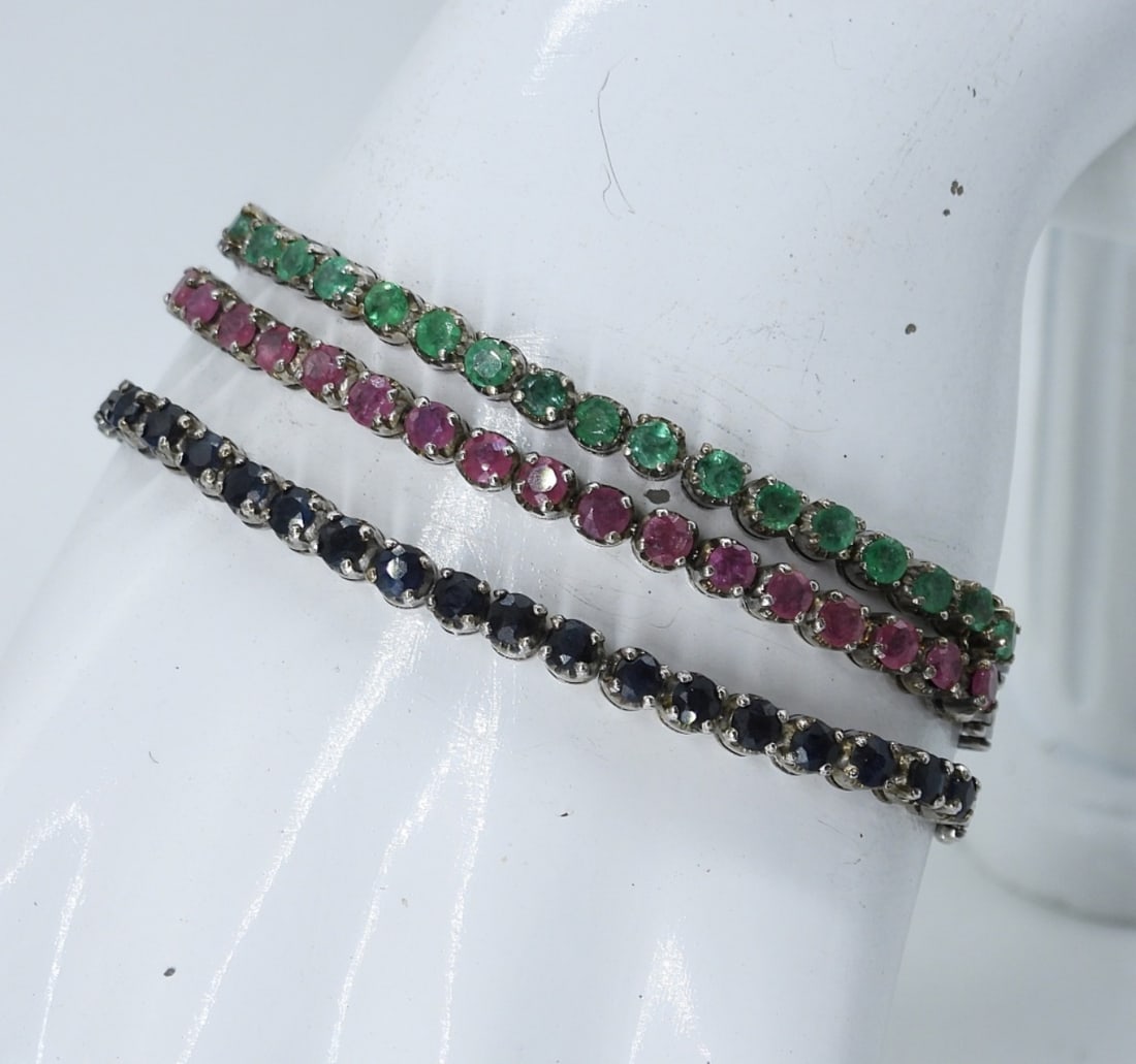 (3) STERLING NATURAL GEMSTONE BRACELETS (1 of 2)