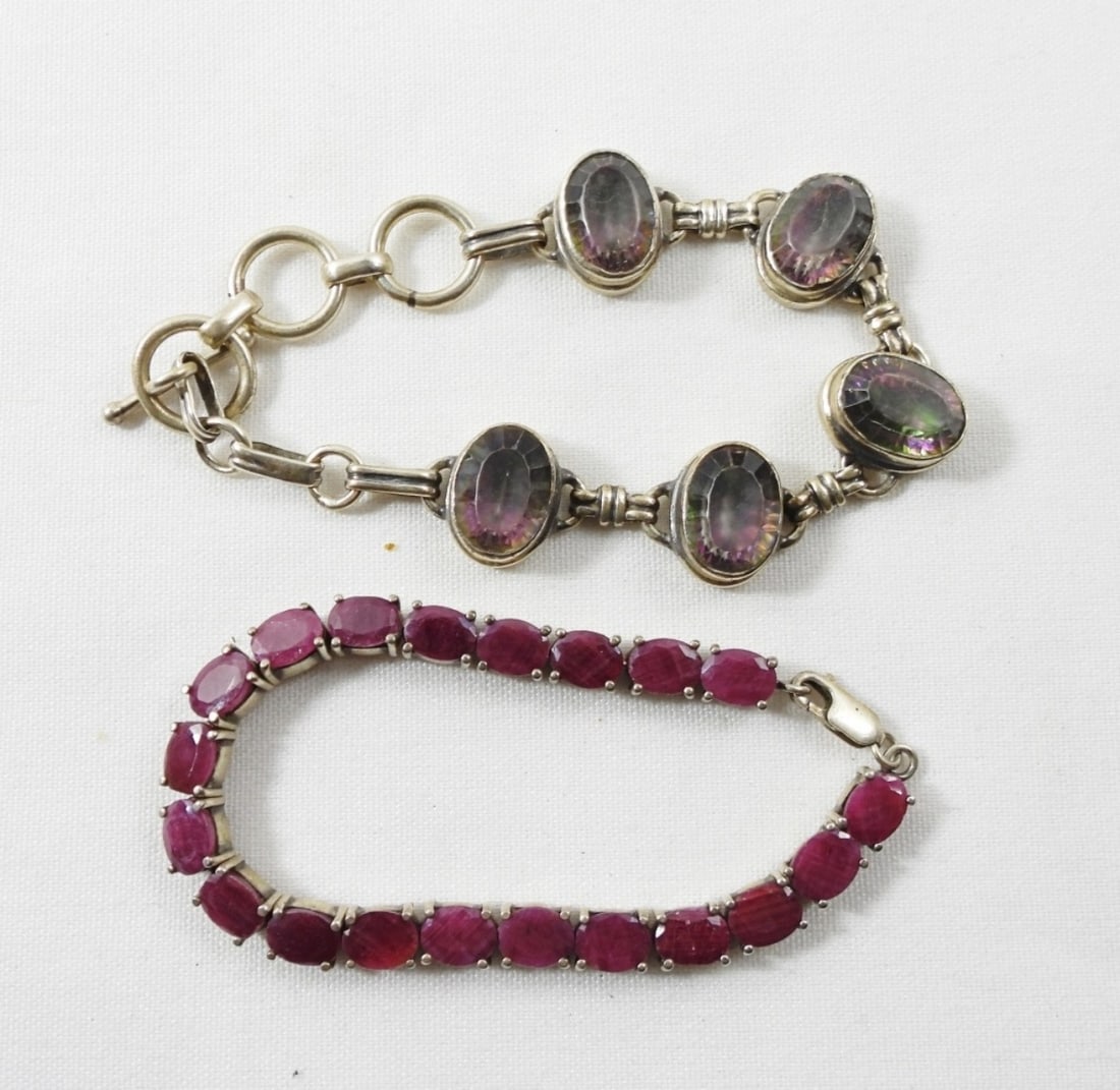 (2) LADIES PURPLE HUES 925 BRACELETS: APPROX. 6IN LENGTH, 30.8 DWT