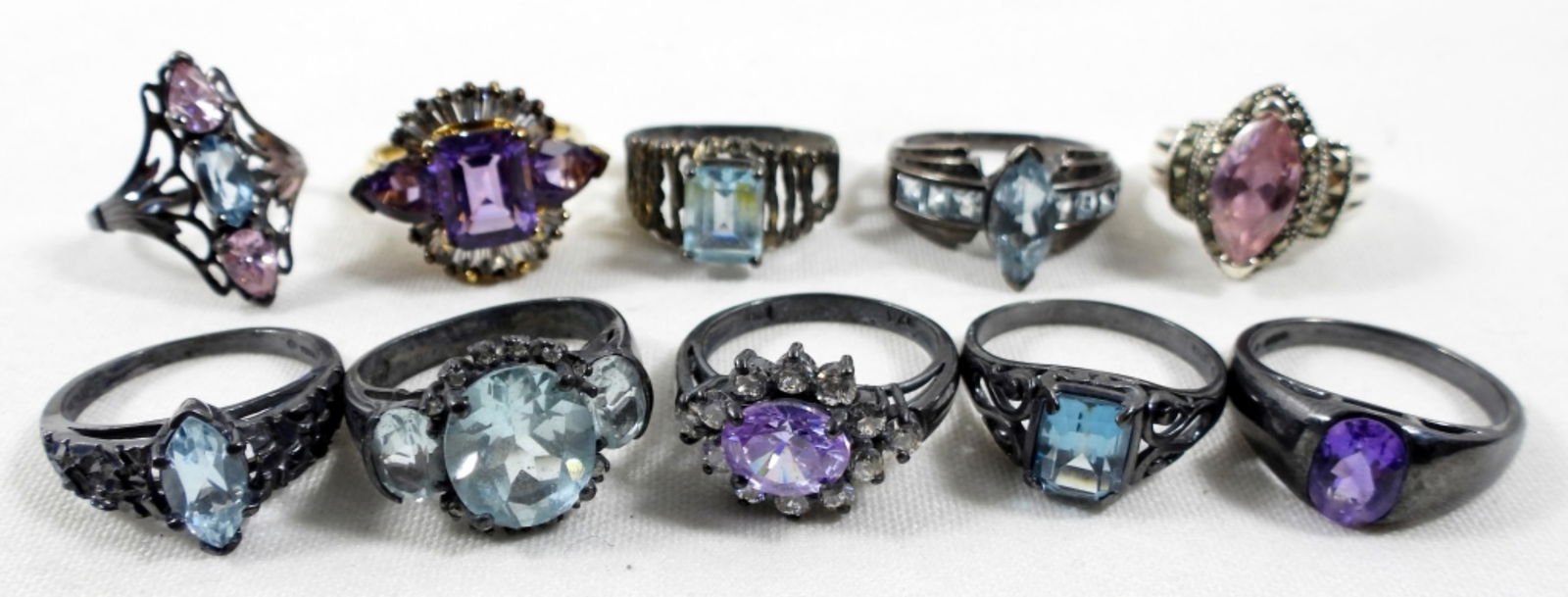 (10) LADIES 925 FUN GEMSTONE RINGS LOT (1 of 2)