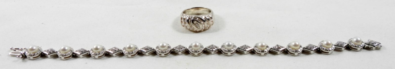 PEARL RHINESTONE BRACELET & SIZE 7 RING 925 (1 of 3)