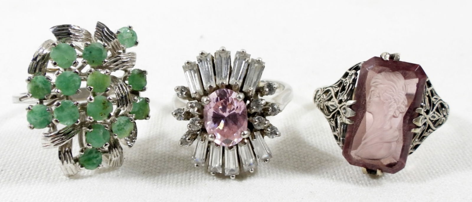 CAMEO STYLE RING & 2 RHINSTONE RINGS 925 (1 of 2)