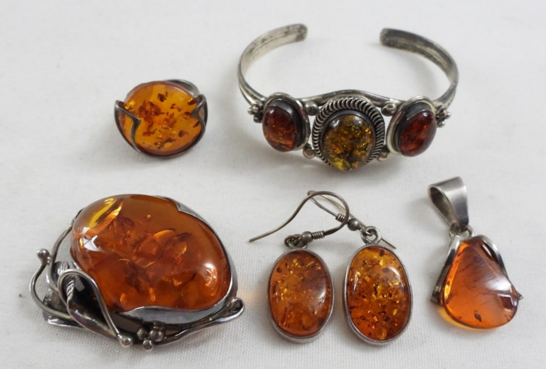VTG AMBER LOT STERLING SILVER 925 (1 of 3)
