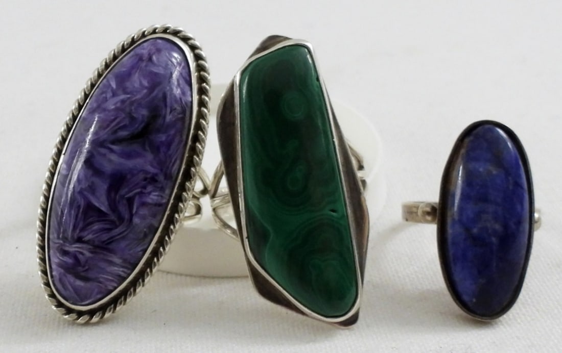 (3) NATURAL STONE 925 RING LOT - WOW! (1 of 2)