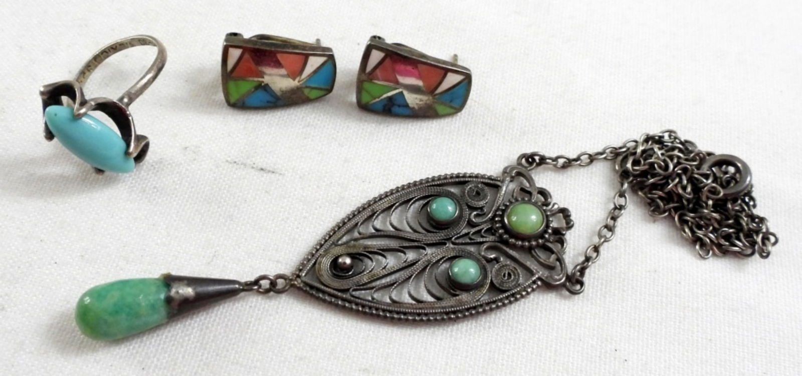 STERLING JEWELRY LOT - NECKLACE, RING & (1 of 3)