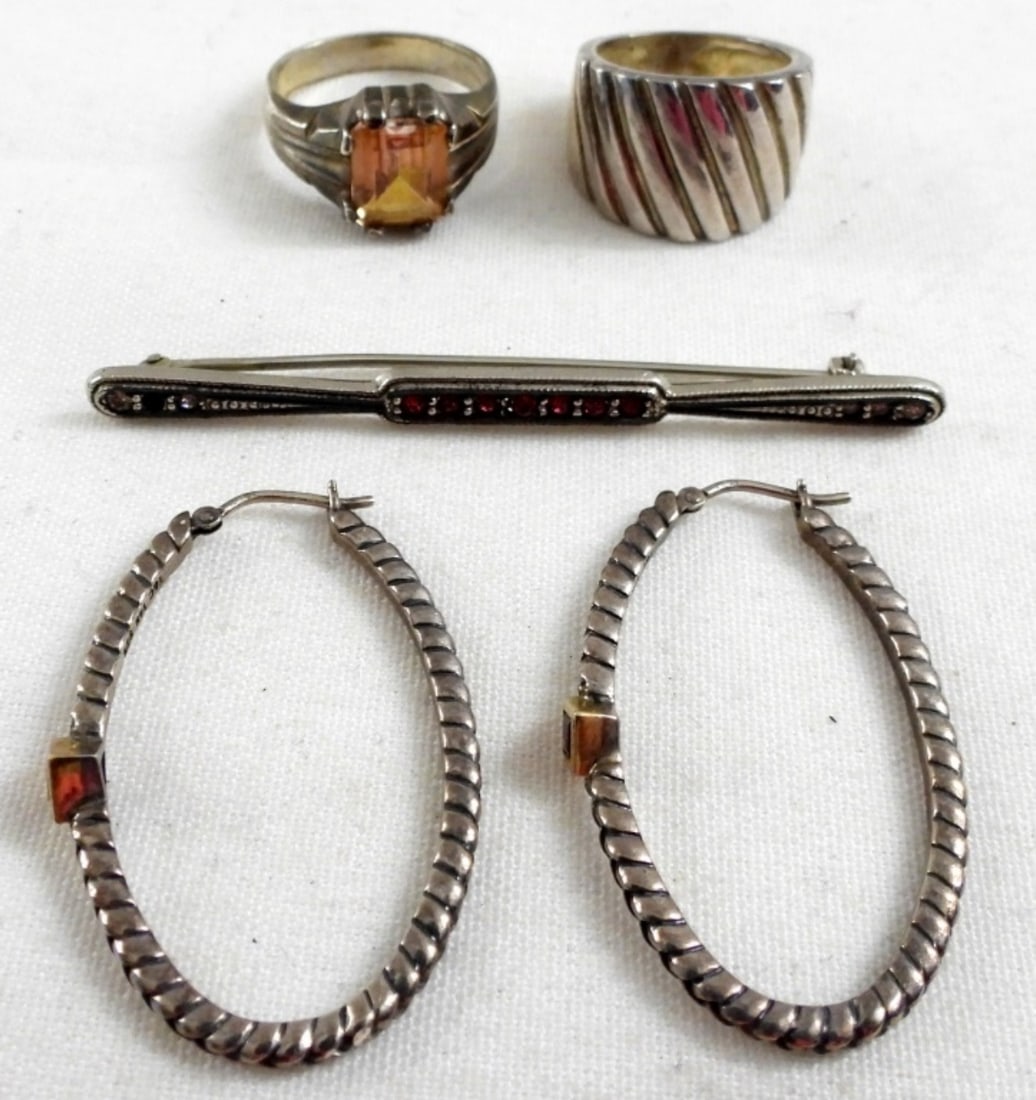 STERLING JEWELRY LOT - (2) RINGS, PIN (1 of 3)