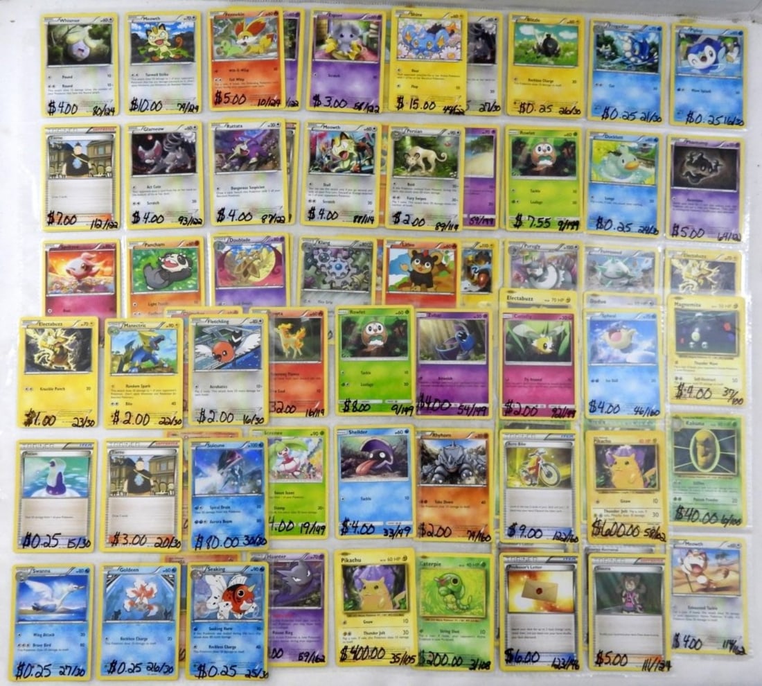 POKEMON LOT (90 CARDS): SUICUNE HOLO 30/30, PIKACHU 35/108, CATERPIE 3/108. ALL CARD ARE IN GOOD CONDITION. (10) PAGES