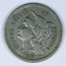 1873 CLOSED 3 THREE CENT NICKEL