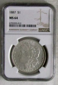 1887 MORGAN DOLLAR, NGC MS-64