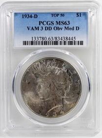 1934-D PEACE SILVER DOLLAR PCGS MS63