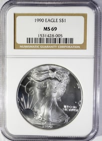1990 AMERICAN SILVER EAGLE NGC MS69