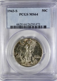 1943-S WALKING LIBERTY HALF NGC MS64